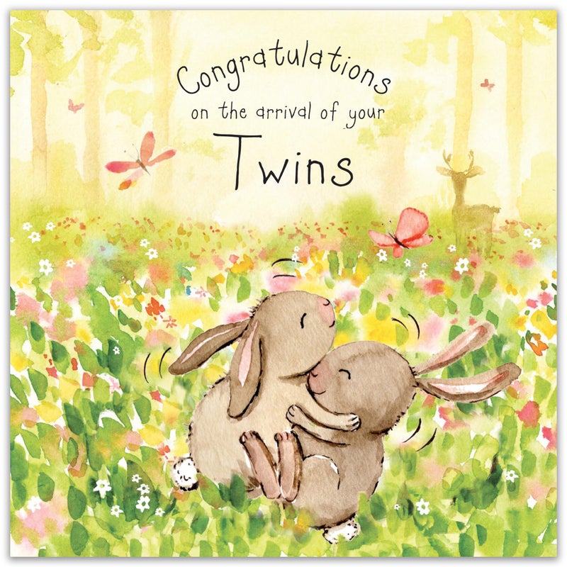Twizler New Twins Card with Twin Bunnies - New Baby Twins Card - Card New Twins - Congratulations Baby Twins Card â€“ New Baby Card Twins â€“ New Twins Gift - Newborn Twins Card -Twins Baby Gifts - Image 2